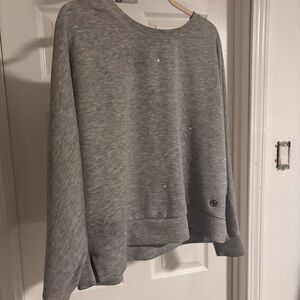 Crystal Bedazzled Sweatshirt - Adrienne Vittadini - Gray - Size Large